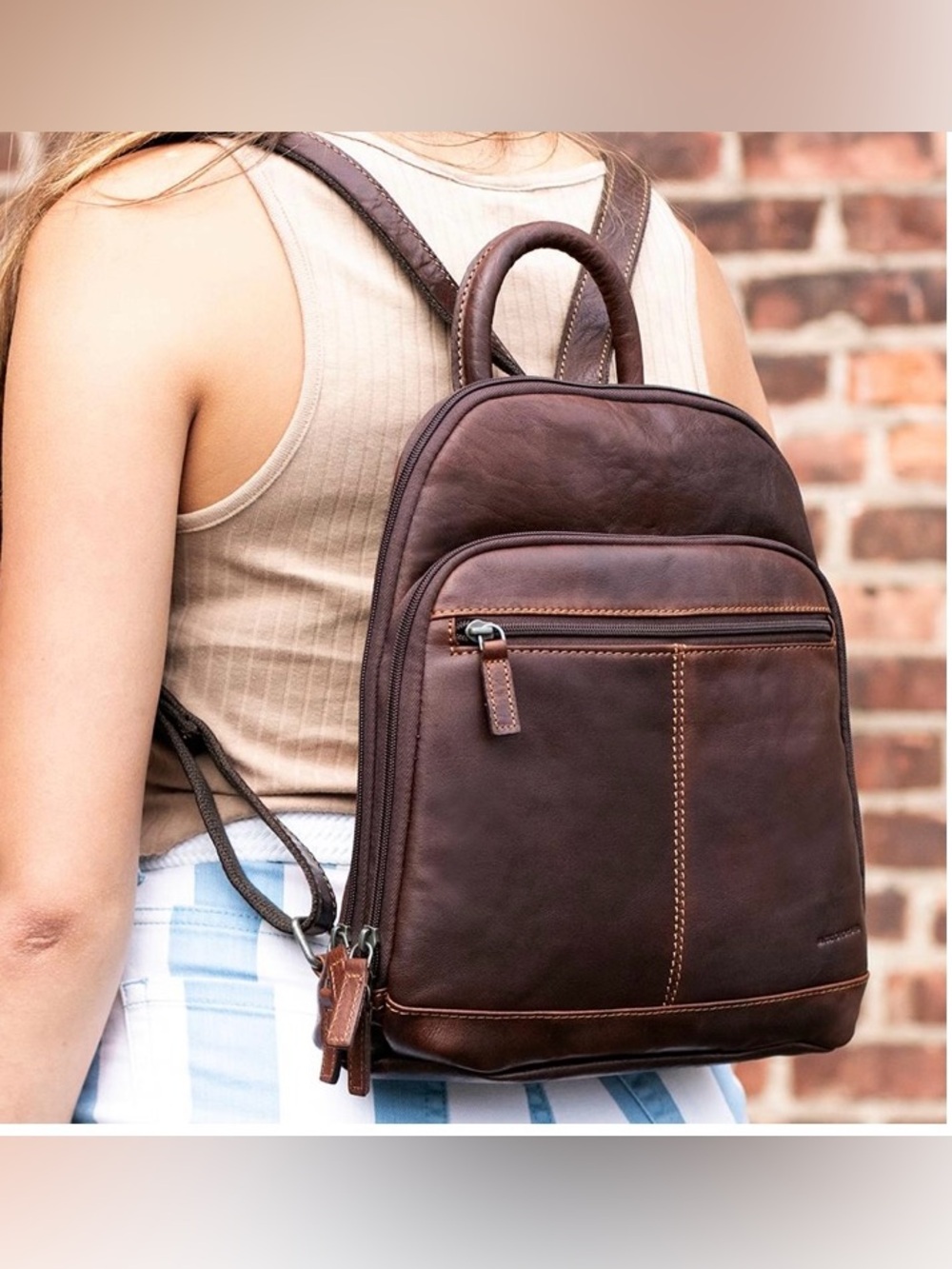 Jack Georges Voyager Small Convertible Backpack Brown Buffalo Leather MSRP $240
